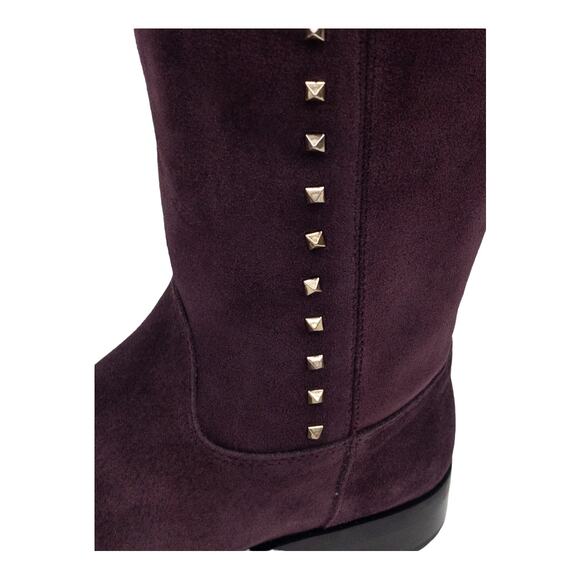 Marc Fisher Dark Red Secrit Suede Tall Silver Studded Wide Calf Heeled Boots 5 - Picture 7 of 10
